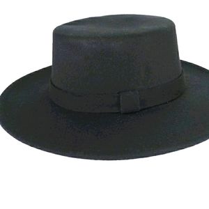 COPY - New Black wide brim flat top boater hat